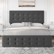 Dark Grey Upholstered Full Bed Frame with Tufted Headboard – Front View