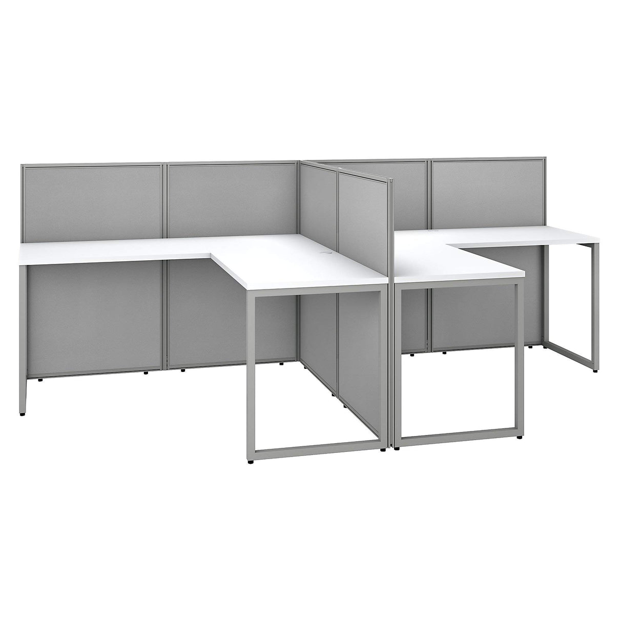 EasyWork 2-Person L-Shaped Office Cubicle Desk in Pure White with Privacy Panels