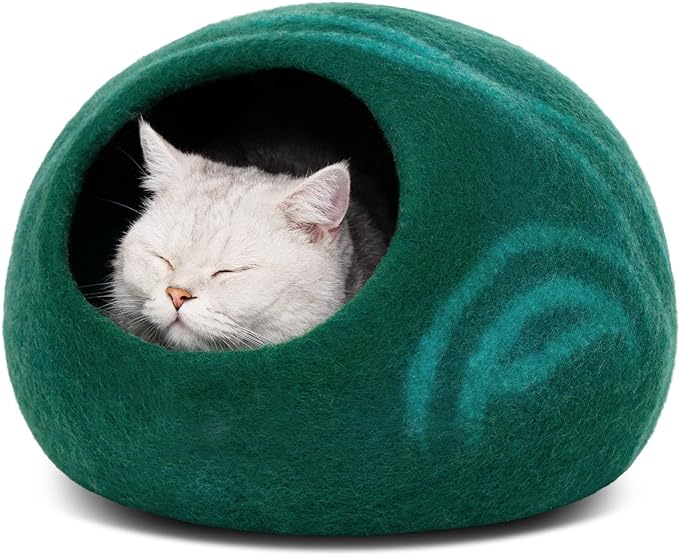 Premium Felt Cat Bed Cave - Handmade 100% Merino Wool Bed for Cats