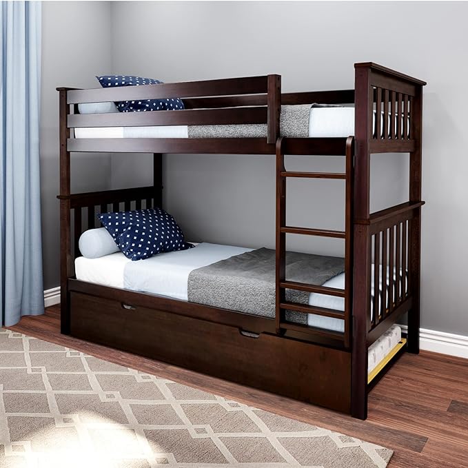 Bunk Bed, Twin-Over-Twin Bed Frame For Kids With Trundle