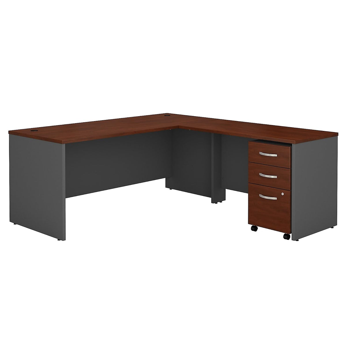 Executive L-Shaped Desk with Cherry Wood Finish & File Cabinet