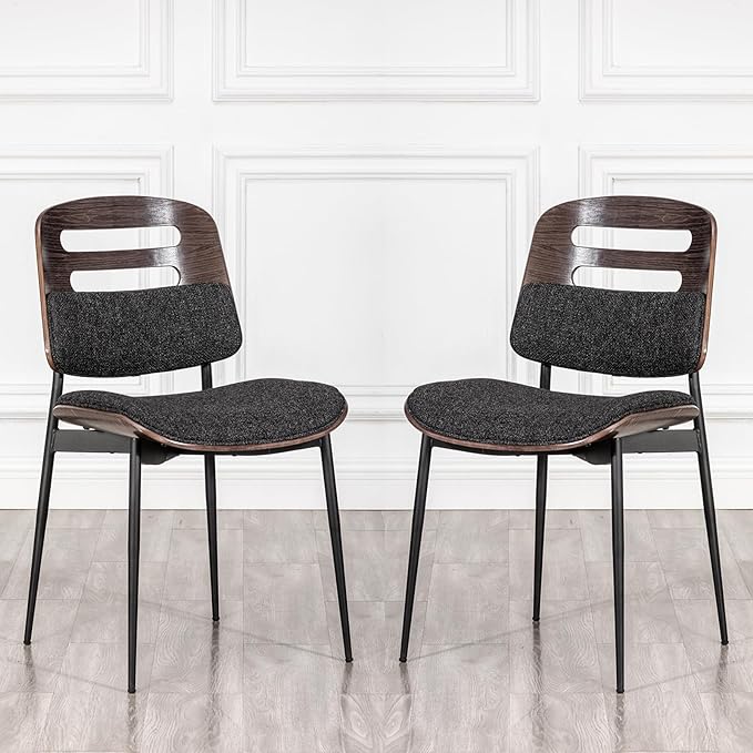 Mid Century Modern Dining Chairs, Black Leather Upholstered Kitchen