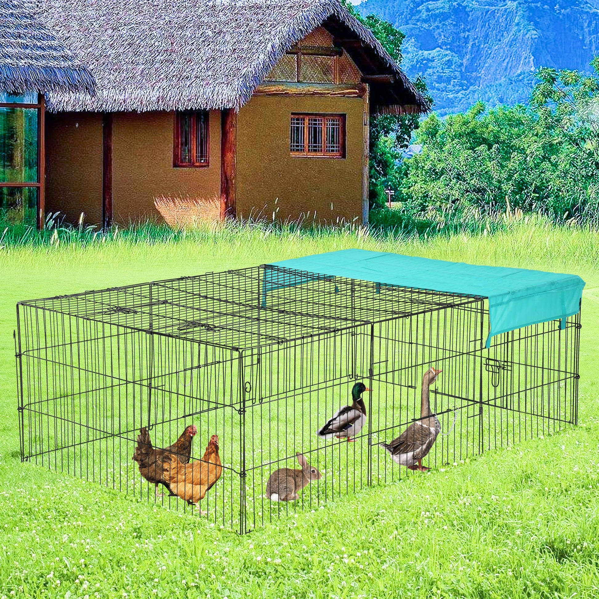 FeatherFort Mini chicken coop with green UV roof