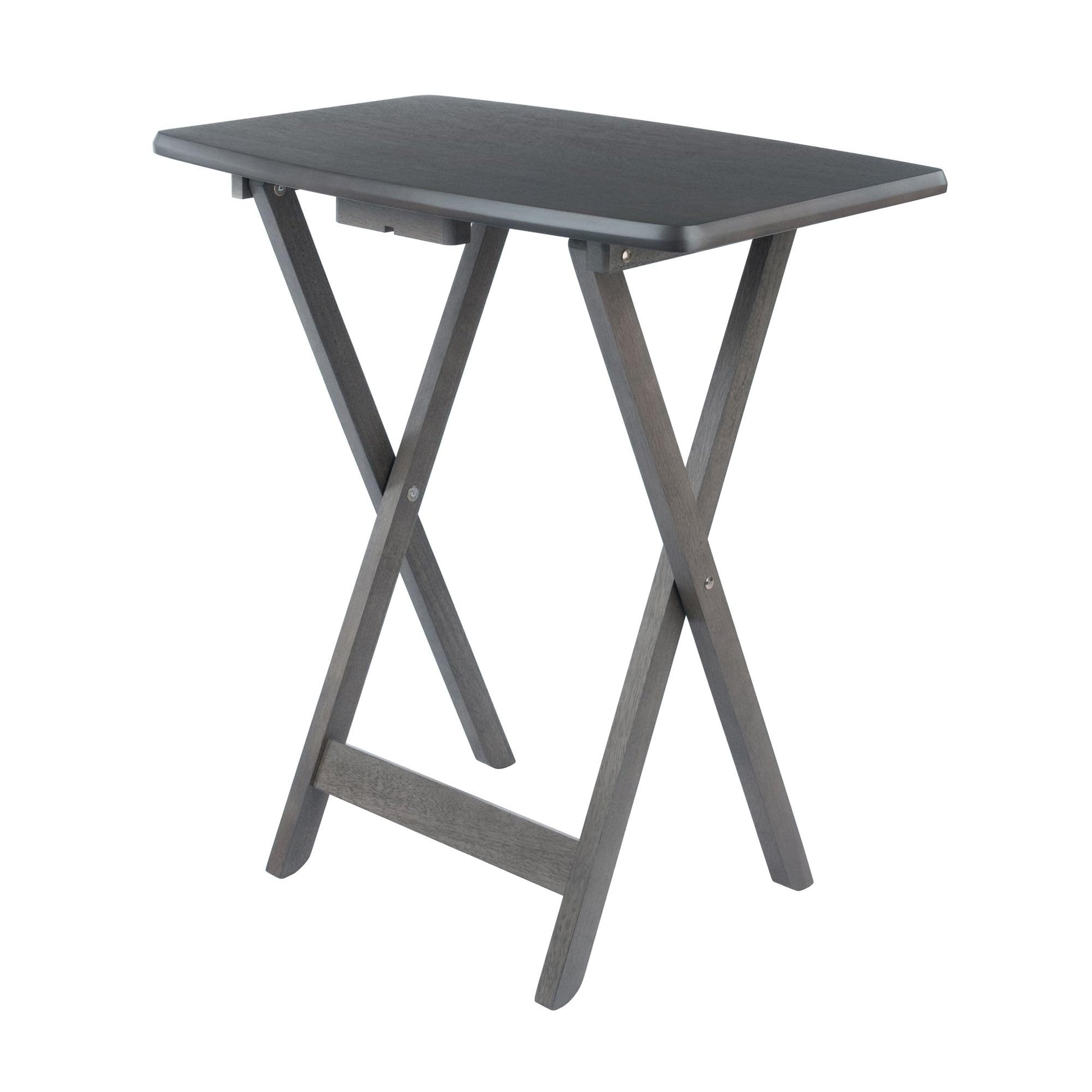 Folding snack table set in elegant oyster gray finish
