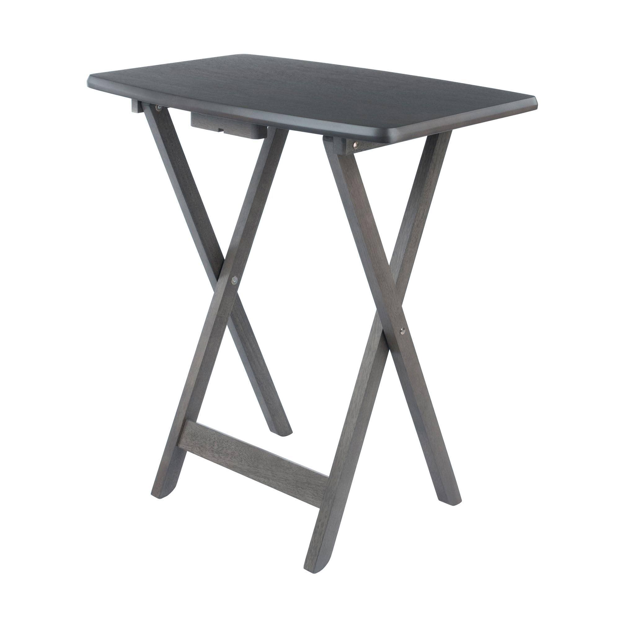 Folding snack table set in elegant oyster gray finish