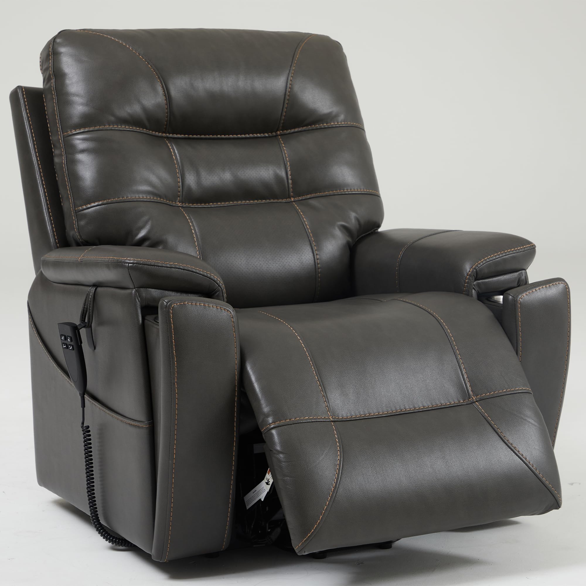 Front view of Irene MaxComfort XL grey faux leather lift recliner