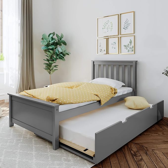 Twin Bed, Wood Bed Frame with Headboard For Kids