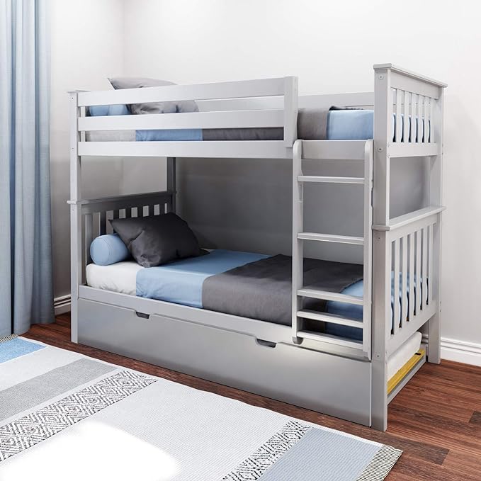 Bunk Bed, Twin-Over-Twin Bed Frame For Kids With Trundle