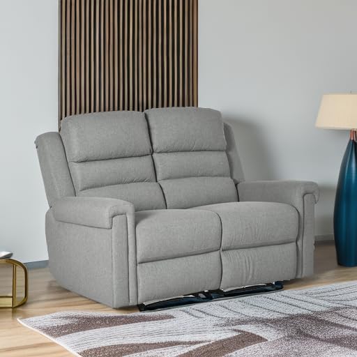 Grey 2-seater manual recliner loveseat with footrests