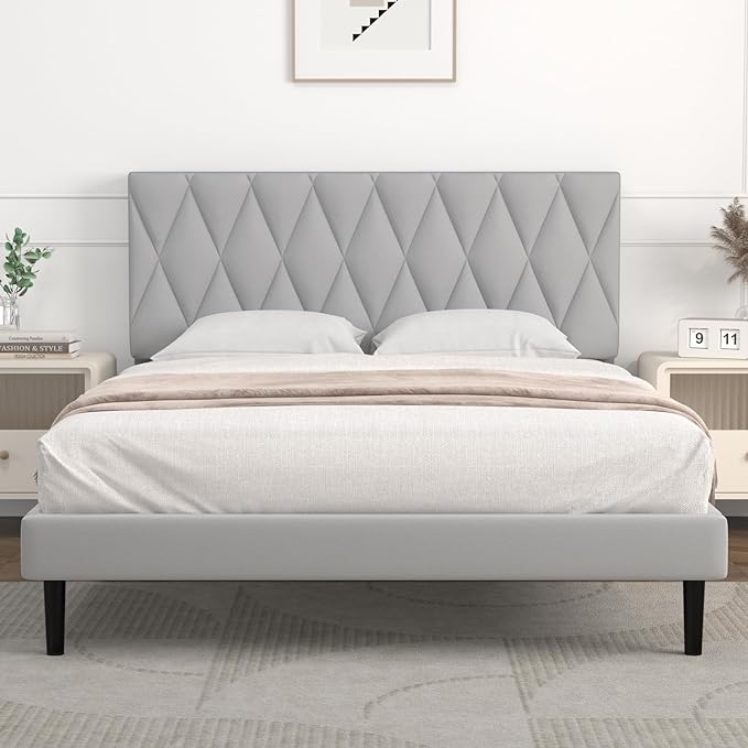 Queen Bed Frame Upholstered Platform with Headboard