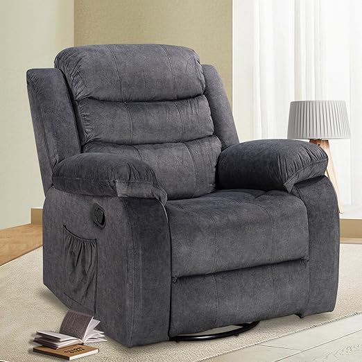 Grey faux leather rocker chair with footrest