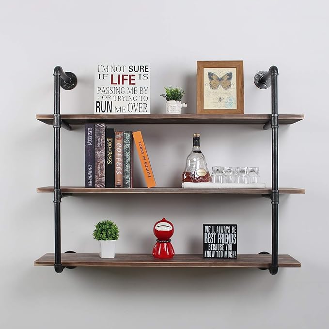 Industrial Floating Shelves Wall Mount,48in Rustic Pipe Wall Shelf,3-Tiers Wall Mount