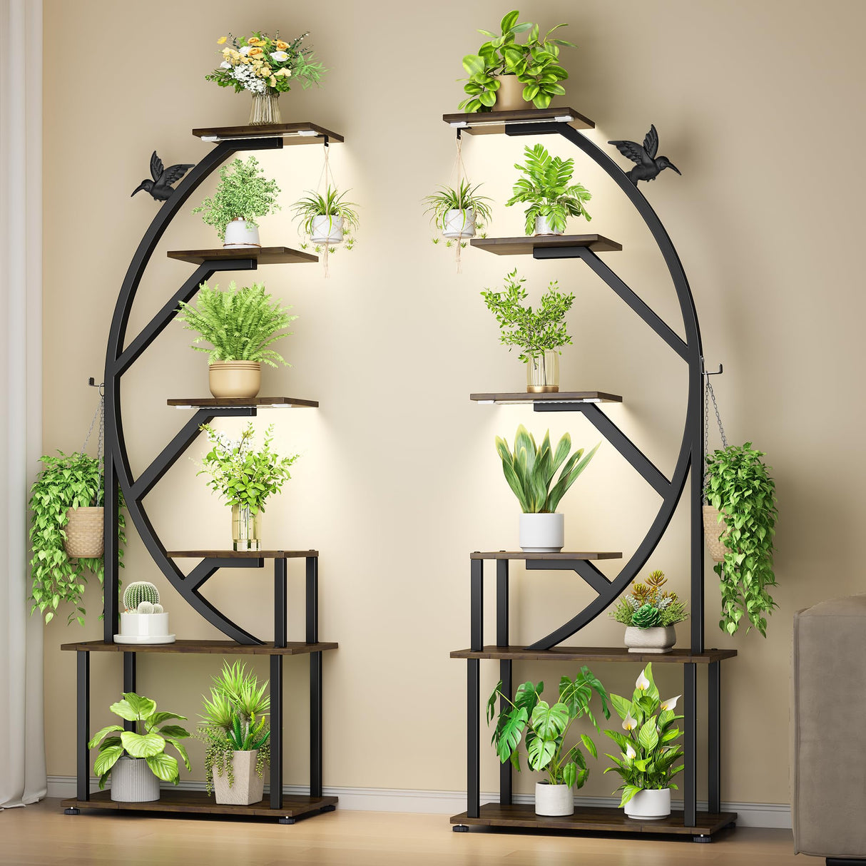 GrowNest 62 two-pack corner plant stand with LED grow lights