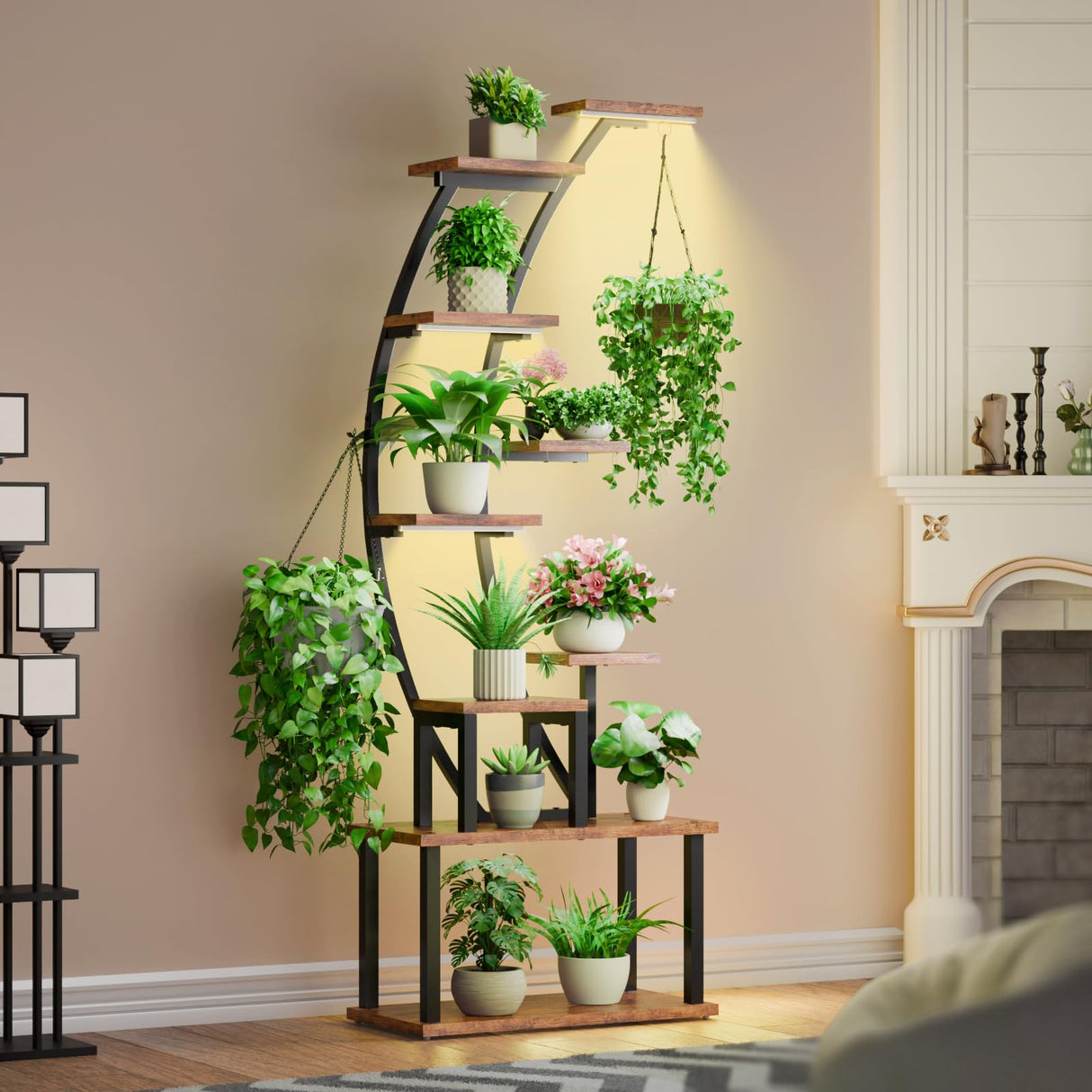 GrowNest 63 metal plant stand with LED grow lights