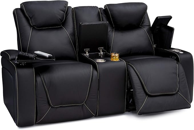High-end black leather home theater seating for ultimate comfort