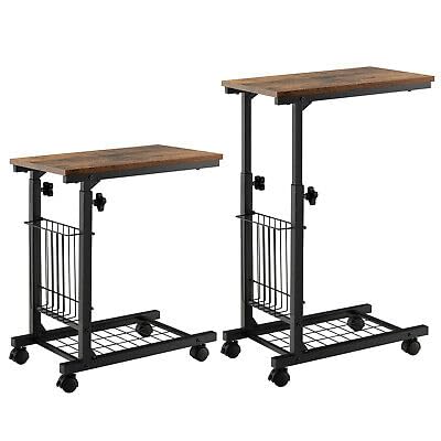 Industrial snack table set with basket shelf and rolling base
