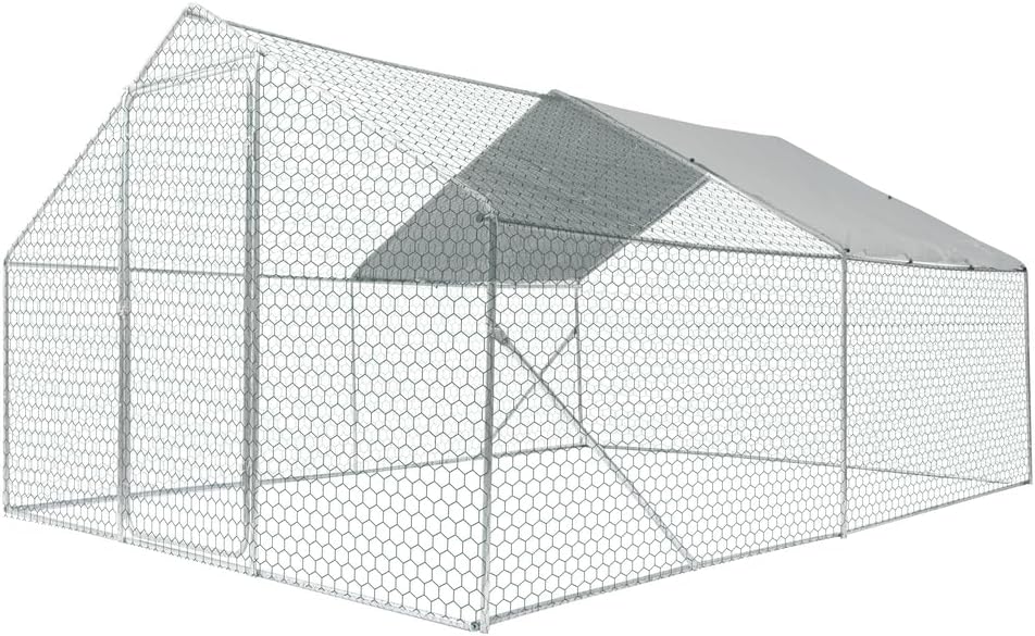 Iron Fortress metal chicken coop with mesh panels