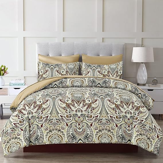 Paisley Comforter Set, 7-Piece Queen Bedding, Soft Microfiber