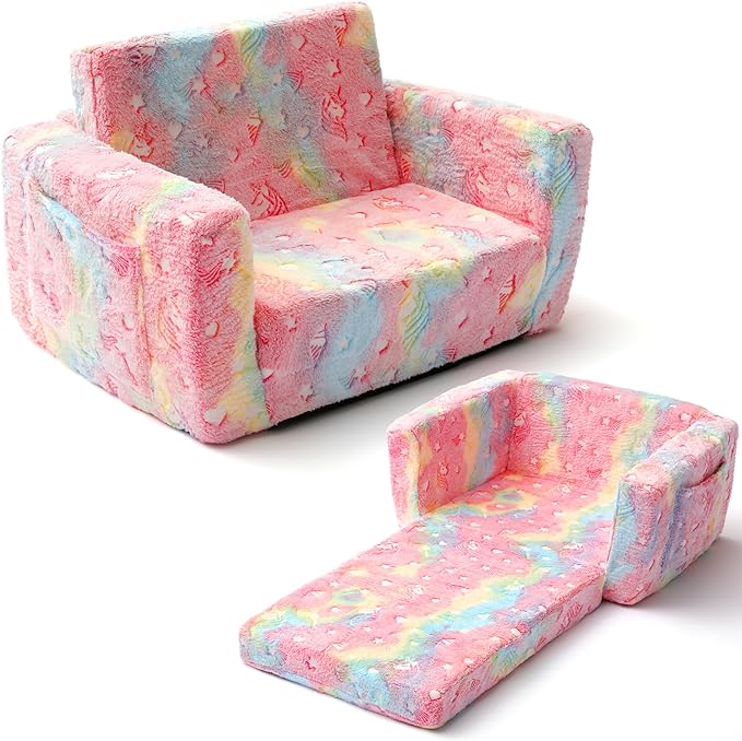 Kids Fold-Out Sofa with Washable Cover & Glow in the Dark Feature