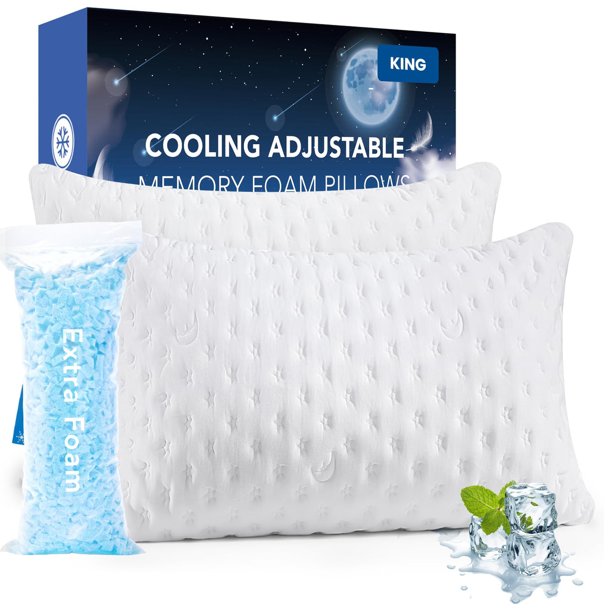 Kucey Cooling Adjustable Memory Foam Pillow Set