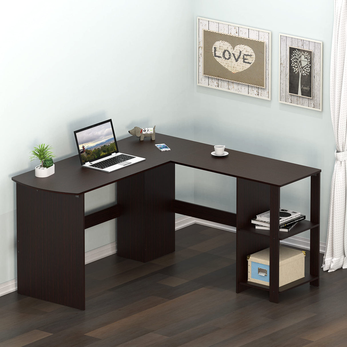 L-Shaped Desk with Cord Management Grommets