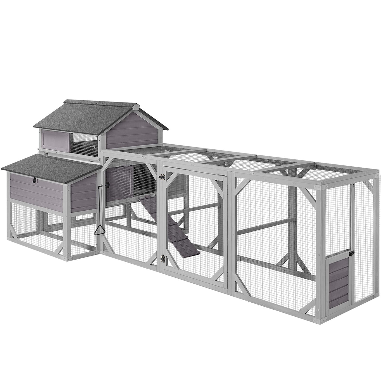 Large wooden chicken coop with dual nesting boxes