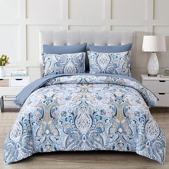 Paisley Comforter Set, 7-Piece Queen Bedding, Soft Microfiber
