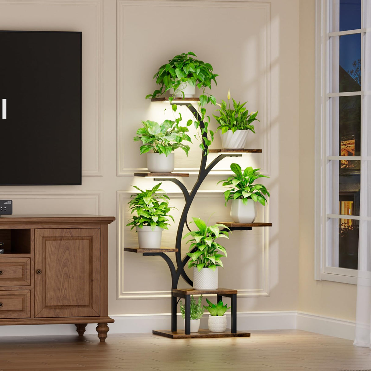 LushBeam 7-tier plant stand with LED grow lights for indoor plants