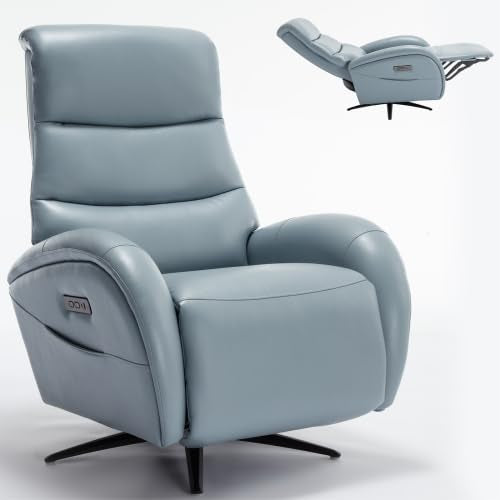 LuxNova Dual-Motor Recliner Chair in Blue Leather with USB and Type-C Ports