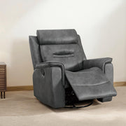 LuxeGlide Oversized Swivel Recliner Chair in Grey Faux Leather
