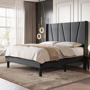 Luxury Queen Upholstered Platform Bed with Wood Headboard