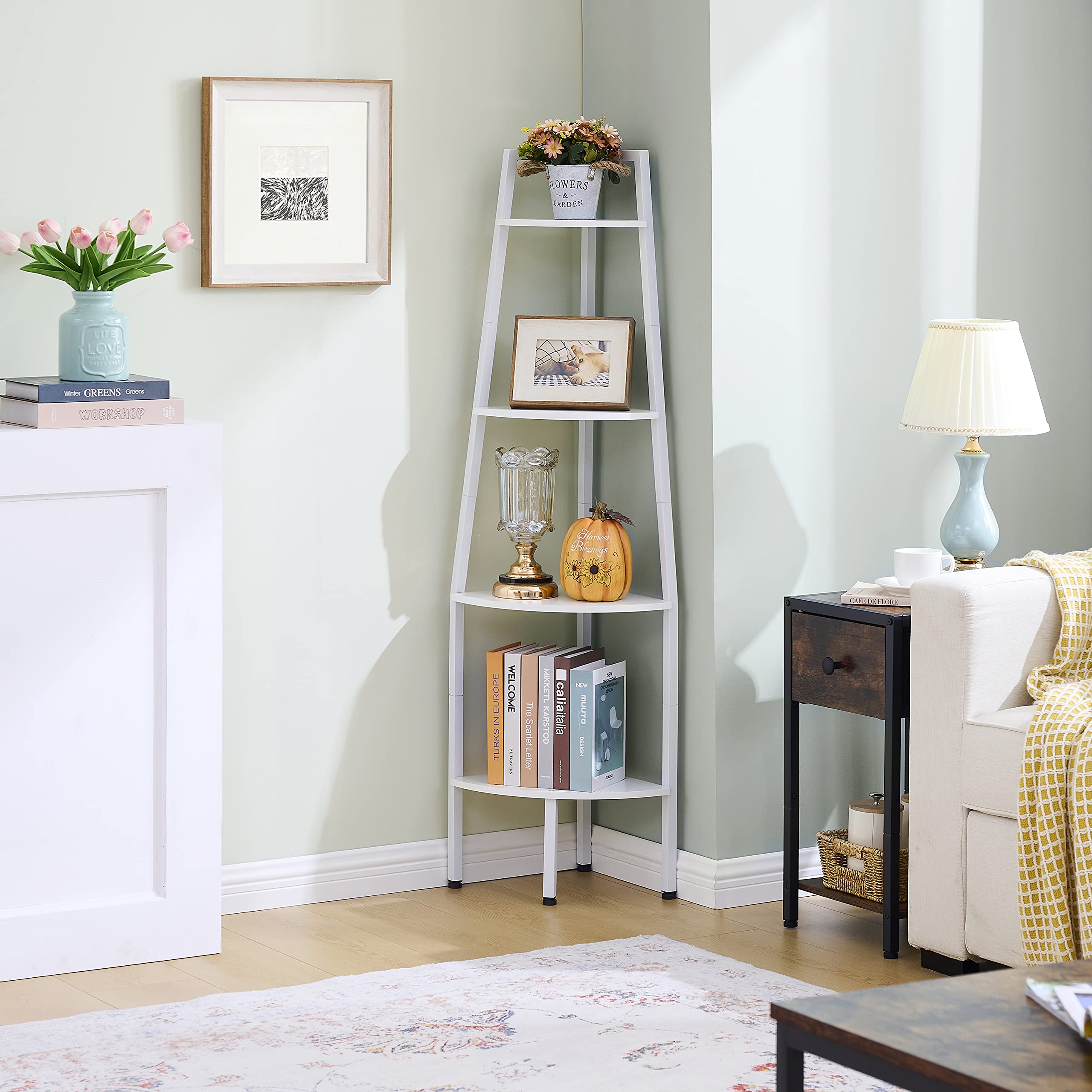 Minimalist 4-tier corner ladder shelf for modern home decor
