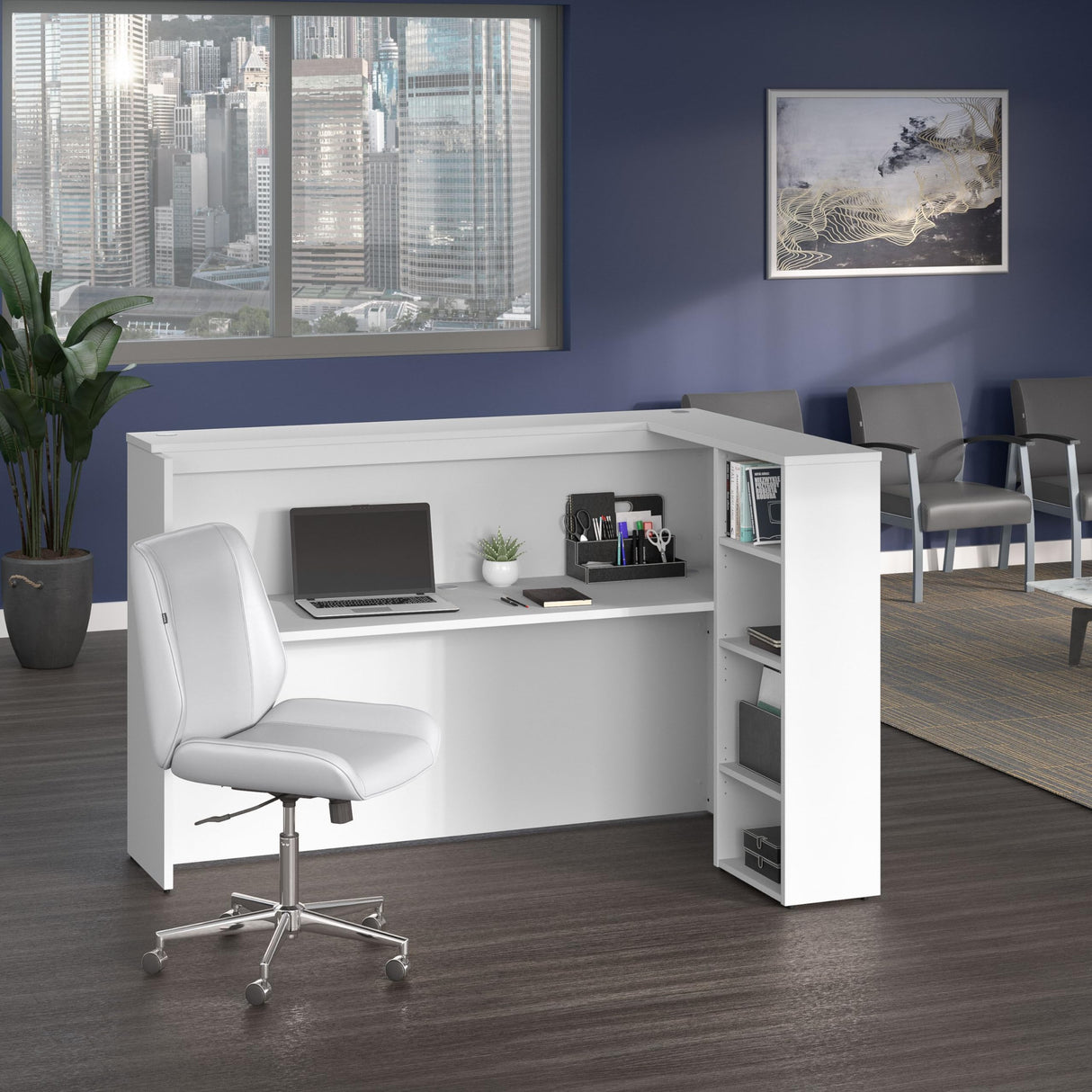 Modern Reception Desk with White Finish & Spacious Countertop