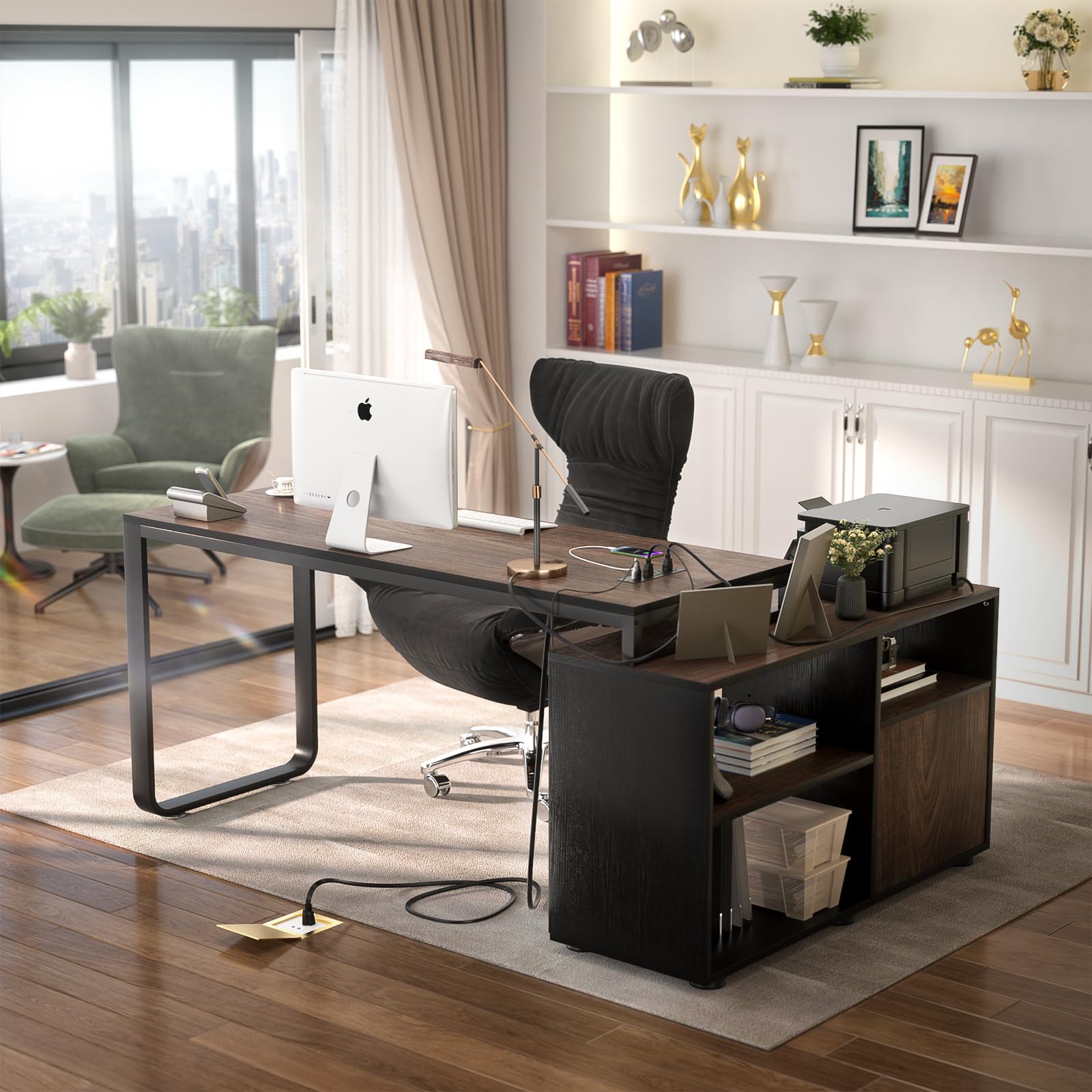 Modern Workstation with Adjustable Layout and Storage Shelves