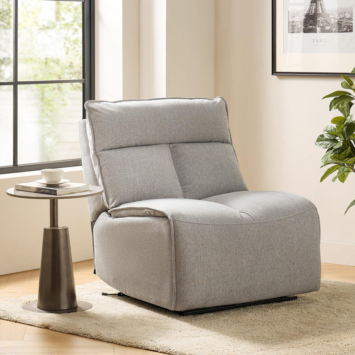 Modern dark grey oversized power recliner with soft chenille fabric