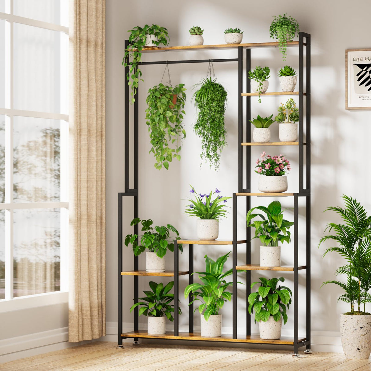 Modern tall plant stand with storage