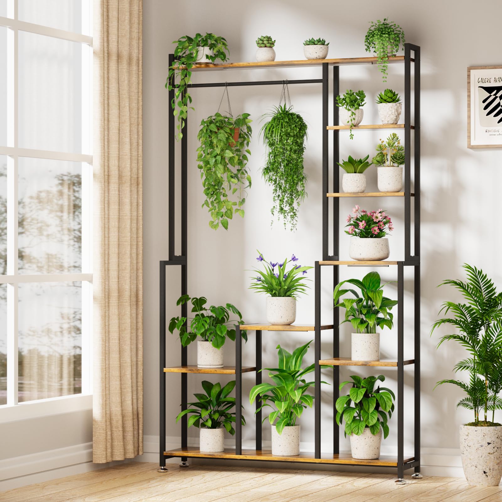 Modern tall plant stand with storage