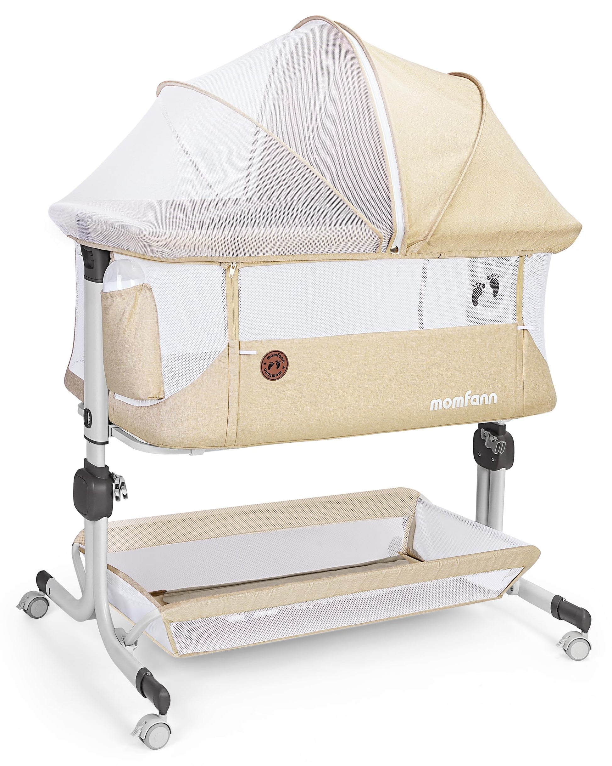Momfann 3‑in‑1 adjustable bedside bassinet with canopy