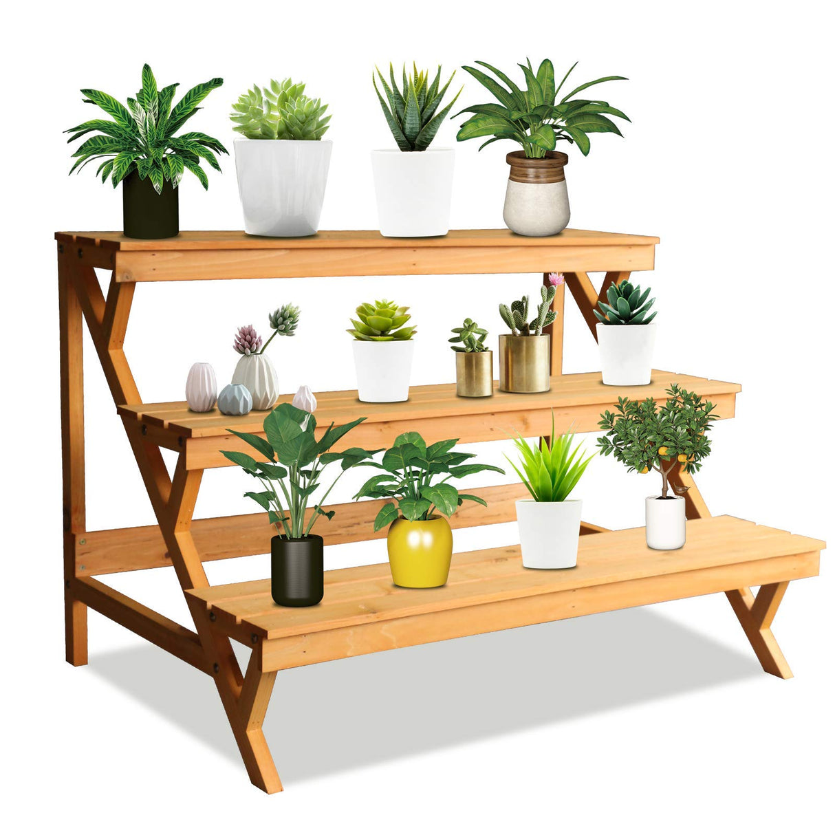 Multipurpose wooden plant rack for indoor and outdoor use