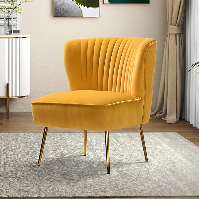Modern Upholstered Cute Side Chair with Gold Metal Legs