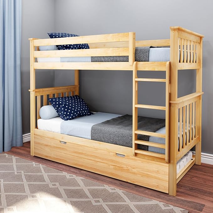 Bunk Bed, Twin-Over-Twin Bed Frame For Kids With Trundle