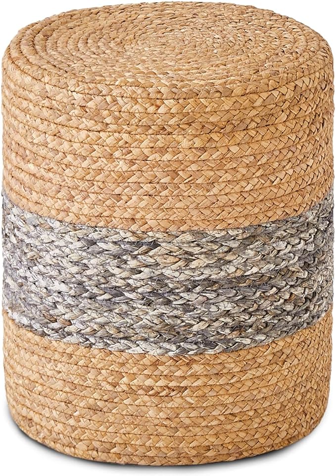 Ottoman Poof, Natural Seagrass Poufs, Hand Weave Round Footstool