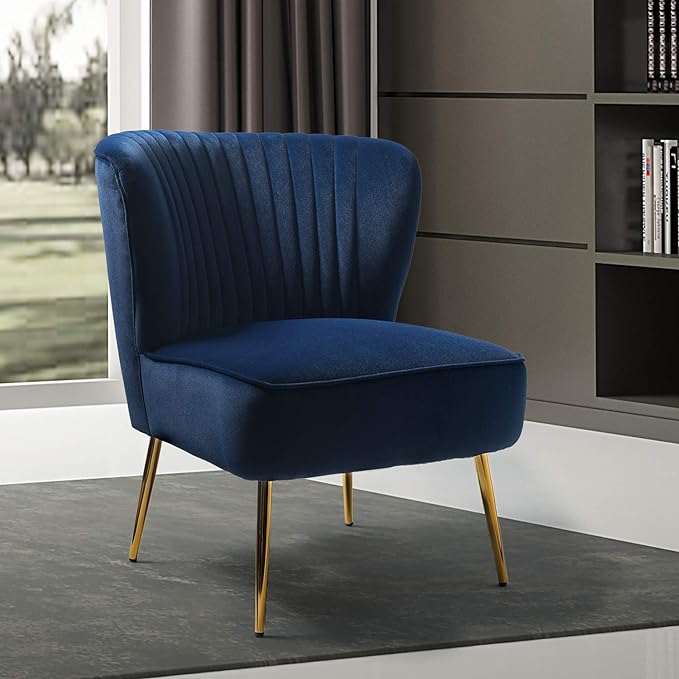 Modern Upholstered Cute Side Chair with Gold Metal Legs