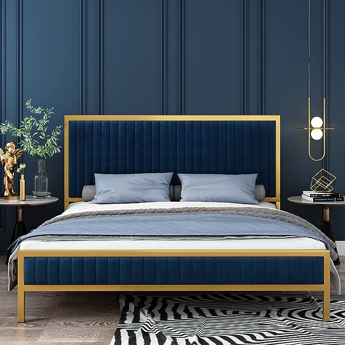 King Size Bed Frame, King Bed Frame and Headboard, Heavy Duty Metal Foundation