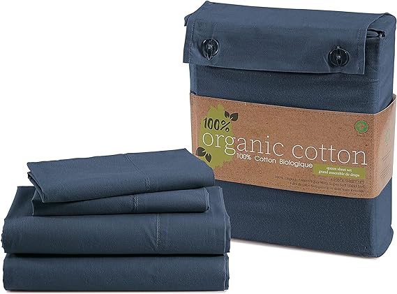 100% Organic Cotton Pure White Full Sheets Set 4-Piece Long Staple Percale Weave