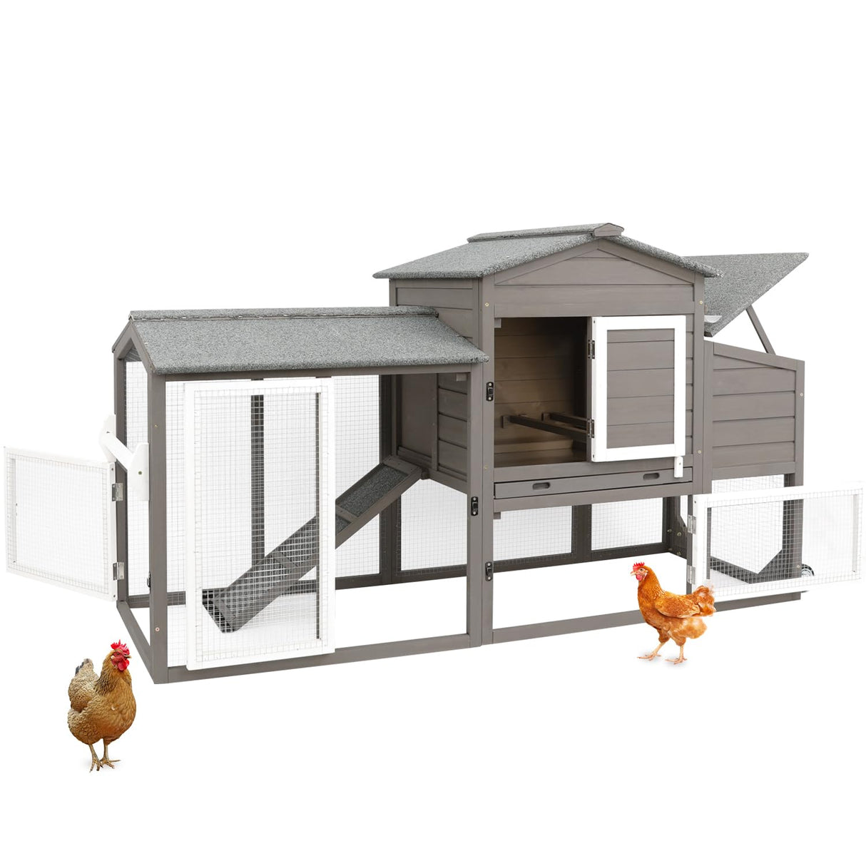 NestMate Cozy wooden chicken coop with dual nesting box and pull-out tray