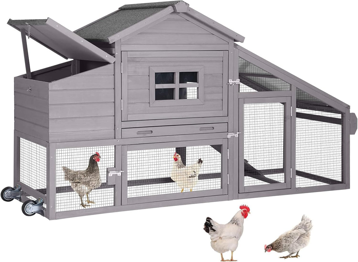 NestRoll 67-inch mobile chicken coop with wheels and nesting box