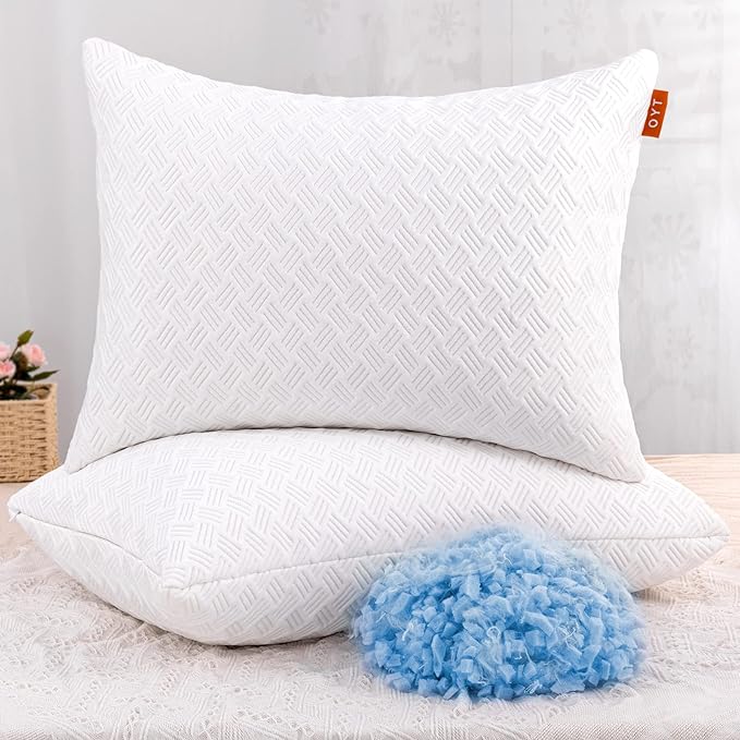 Cooling Bed Pillows for Sleeping 2 Pack Standard Size Shredded Foam
