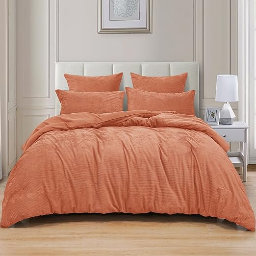 Pleated Velvet Comforter Set Queen, 5PCS Ultra Soft Warm Comforter Set for Fall