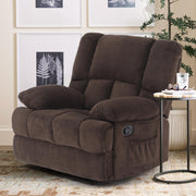 Oversized chocolate rocking recliner chair in living room